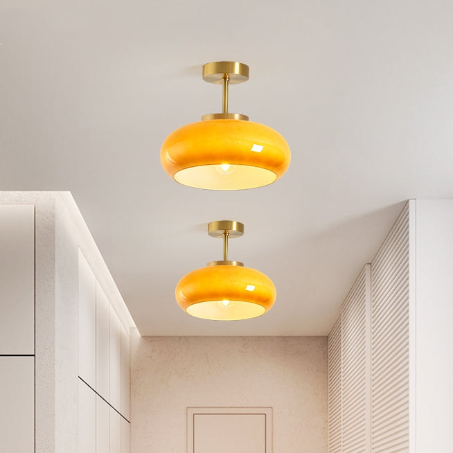 Living Room Modern Ceiling Light | Amber Glass Round