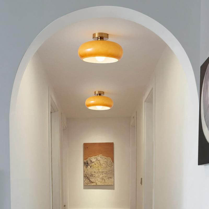 Living Room Modern Ceiling Light | Amber Glass Round