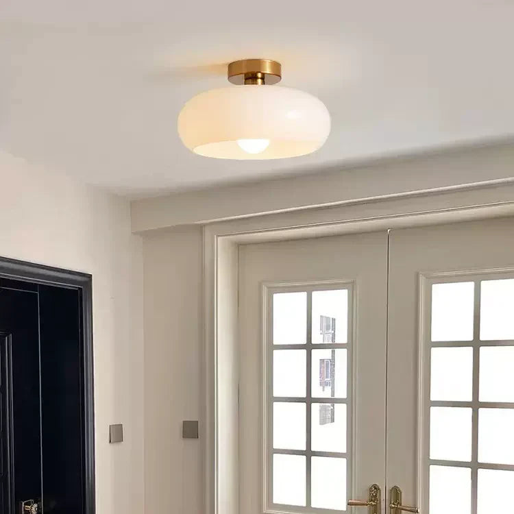 Living Room Modern Ceiling Light | Amber Glass Round