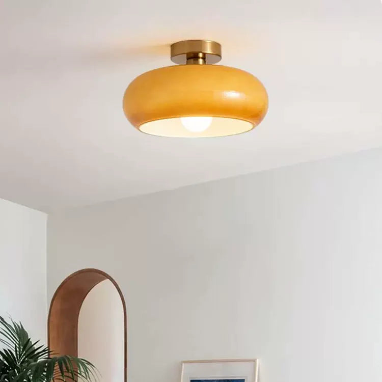 Living Room Modern Ceiling Light | Amber Glass Round