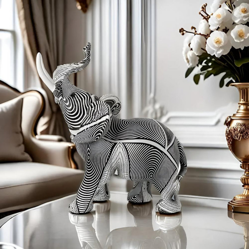 Living Room Elegant Elephant Figurine | Black And White Spiral Design