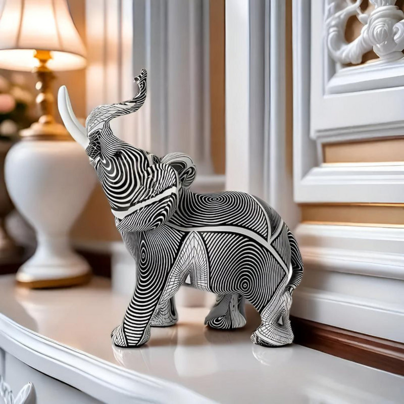 Living Room Elegant Elephant Figurine | Black And White Spiral Design