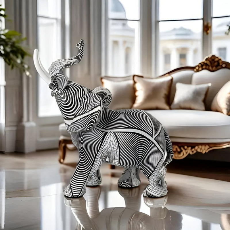 Living Room Elegant Elephant Figurine | Black And White Spiral Design