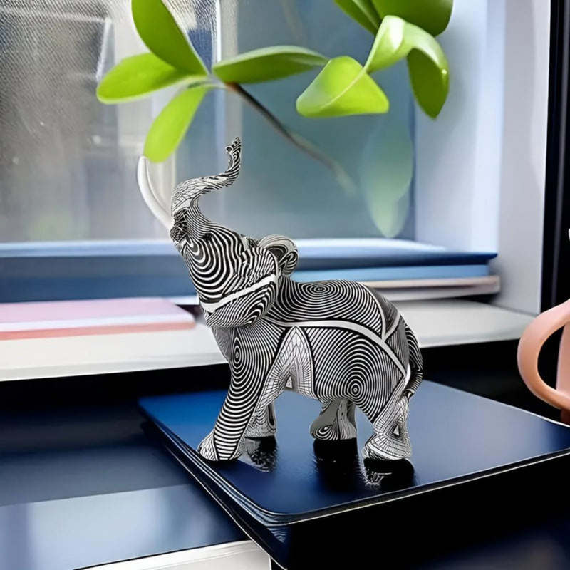 Living Room Elegant Elephant Figurine | Black And White Spiral Design