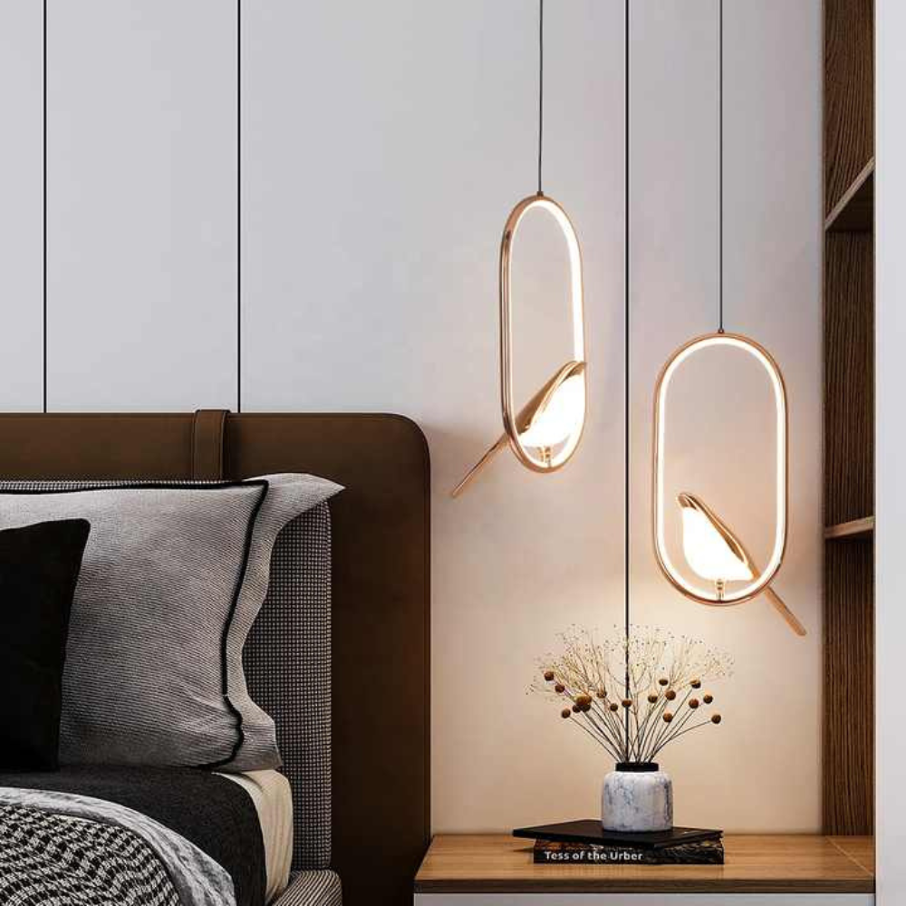 Modern Bird Pendant Light | Bedroom Nightstand LED Hanging Fixture