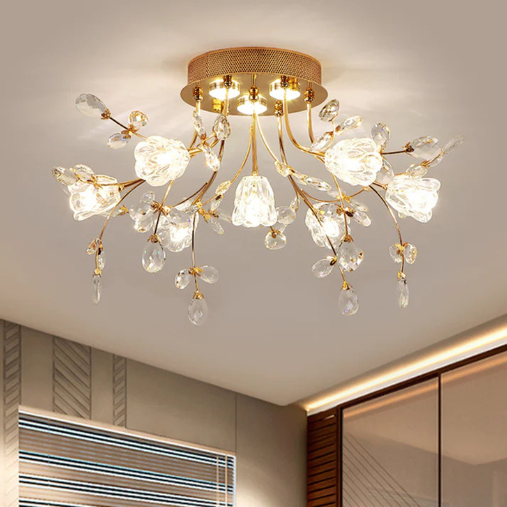 Art Deco Flower Ceiling Light | Elegant Flush Mount Fixture for Living Room or Bedroom