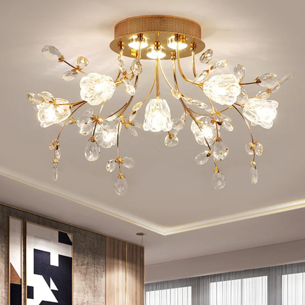 Art Deco Flower Ceiling Light | Elegant Flush Mount Fixture for Living Room or Bedroom