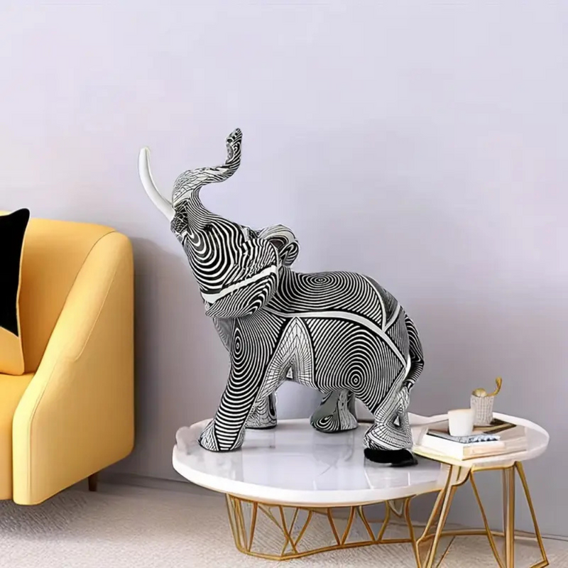 Living Room Elegant Elephant Figurine | Black And White Spiral Design