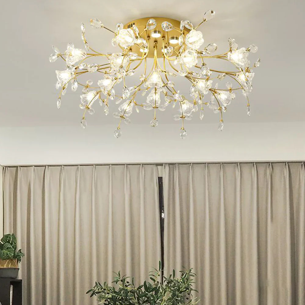 Art Deco Flower Ceiling Light | Elegant Flush Mount Fixture for Living Room or Bedroom