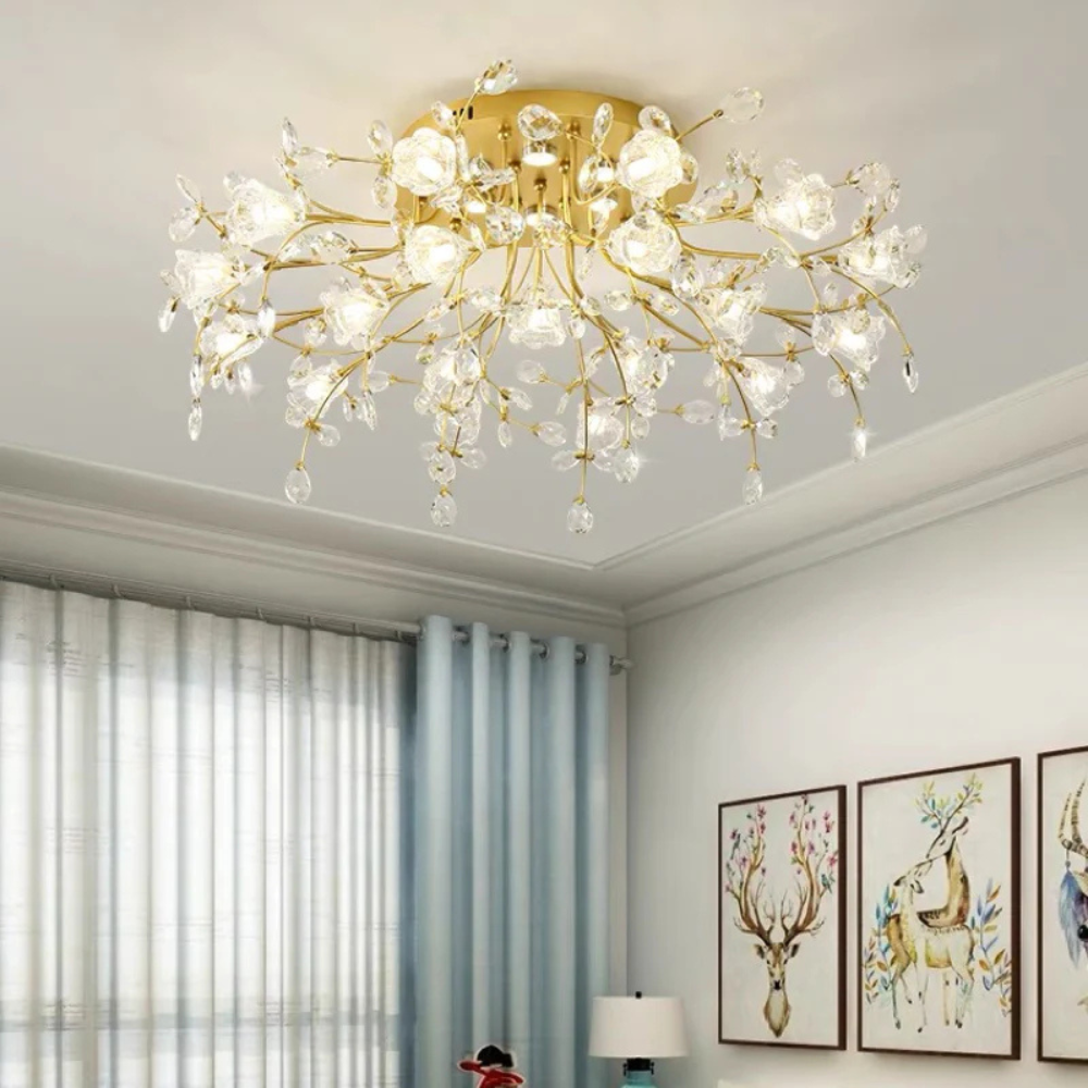 Art Deco Flower Ceiling Light | Elegant Flush Mount Fixture for Living Room or Bedroom