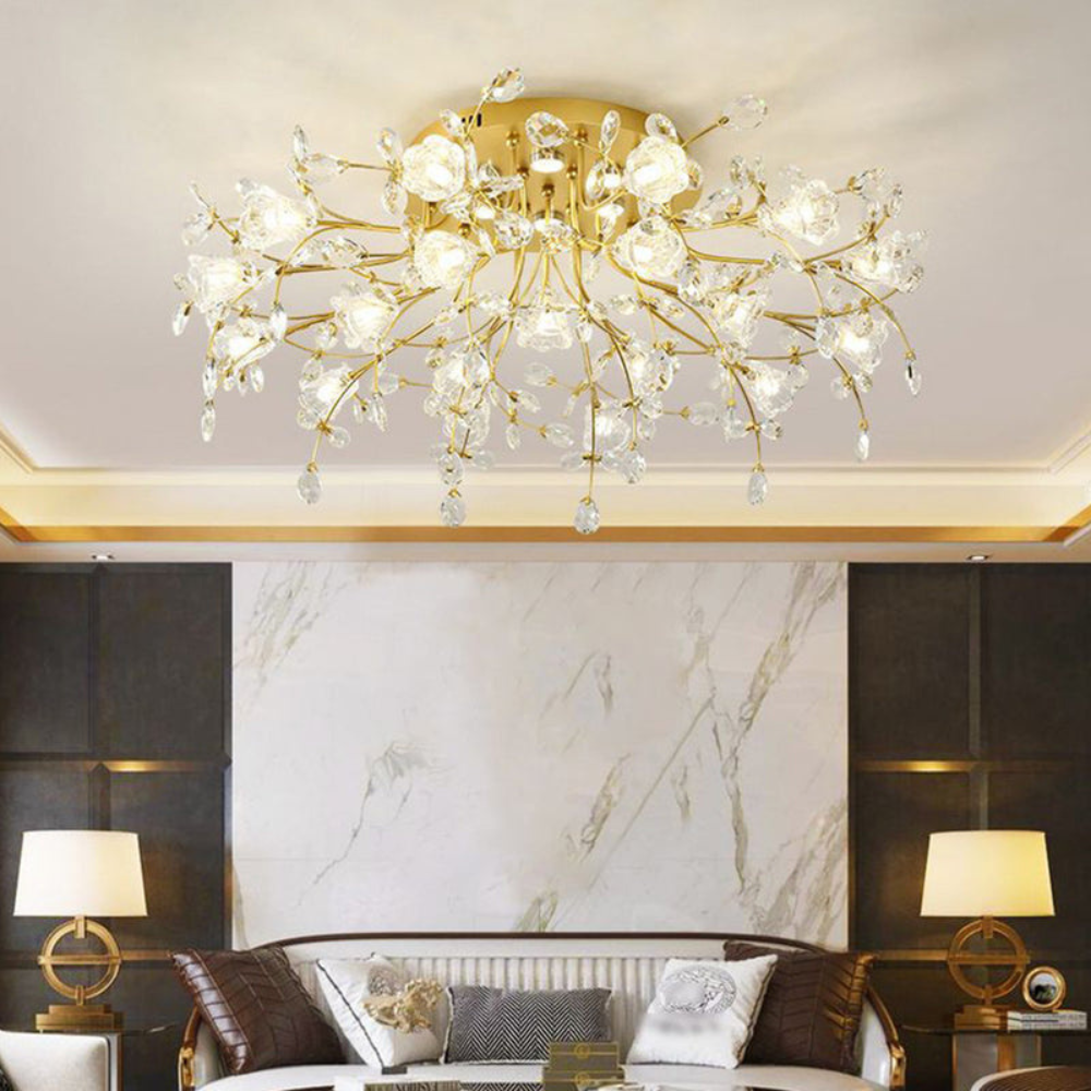 Art Deco Flower Ceiling Light | Elegant Flush Mount Fixture for Living Room or Bedroom