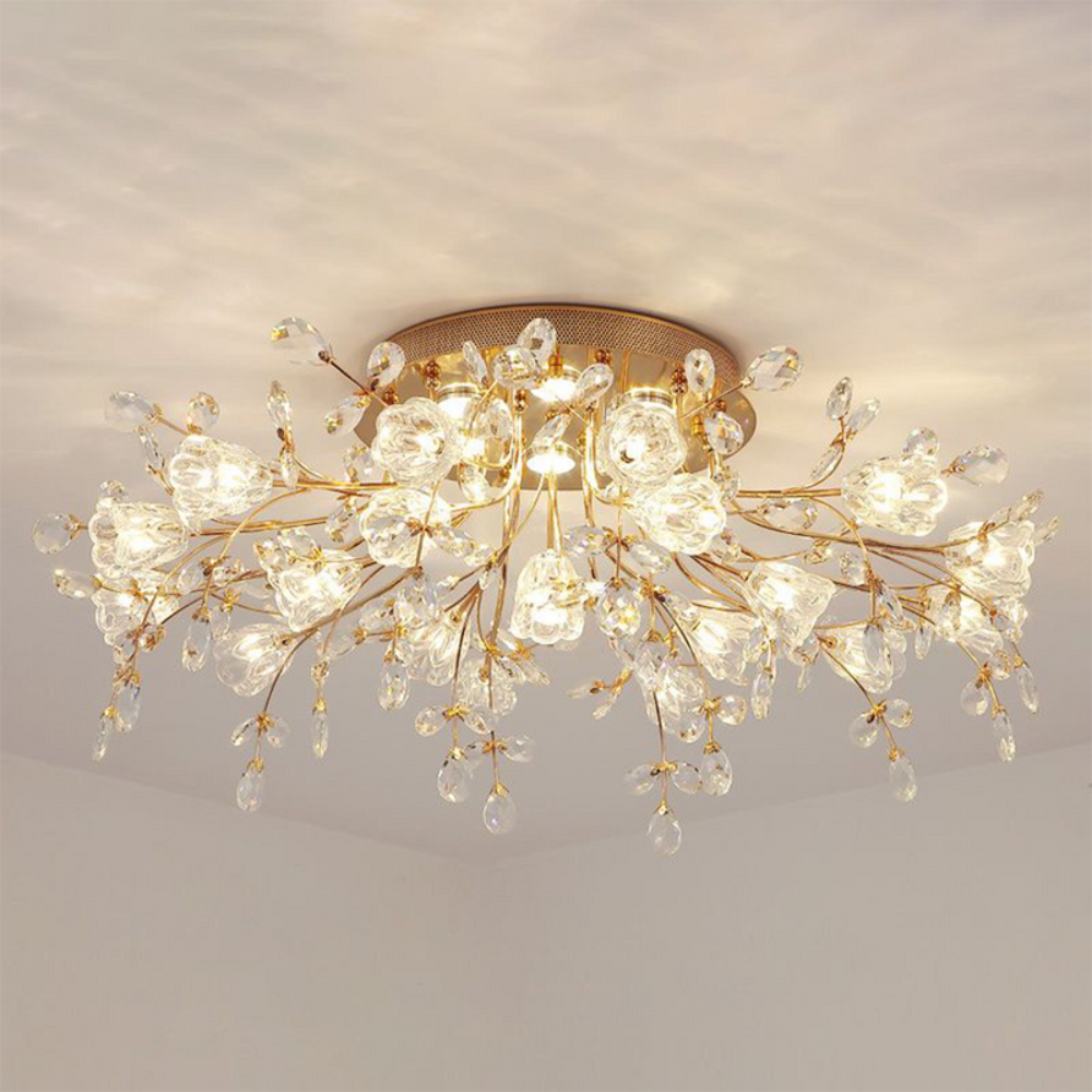 Art Deco Flower Ceiling Light | Elegant Flush Mount Fixture for Living Room or Bedroom