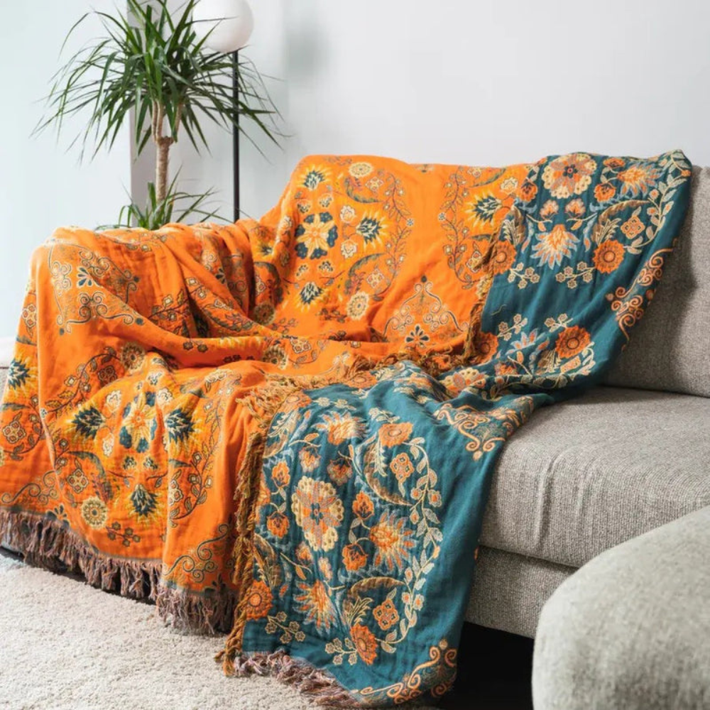 Living Room Vintage Floral Throw Blanket | Reversible Design