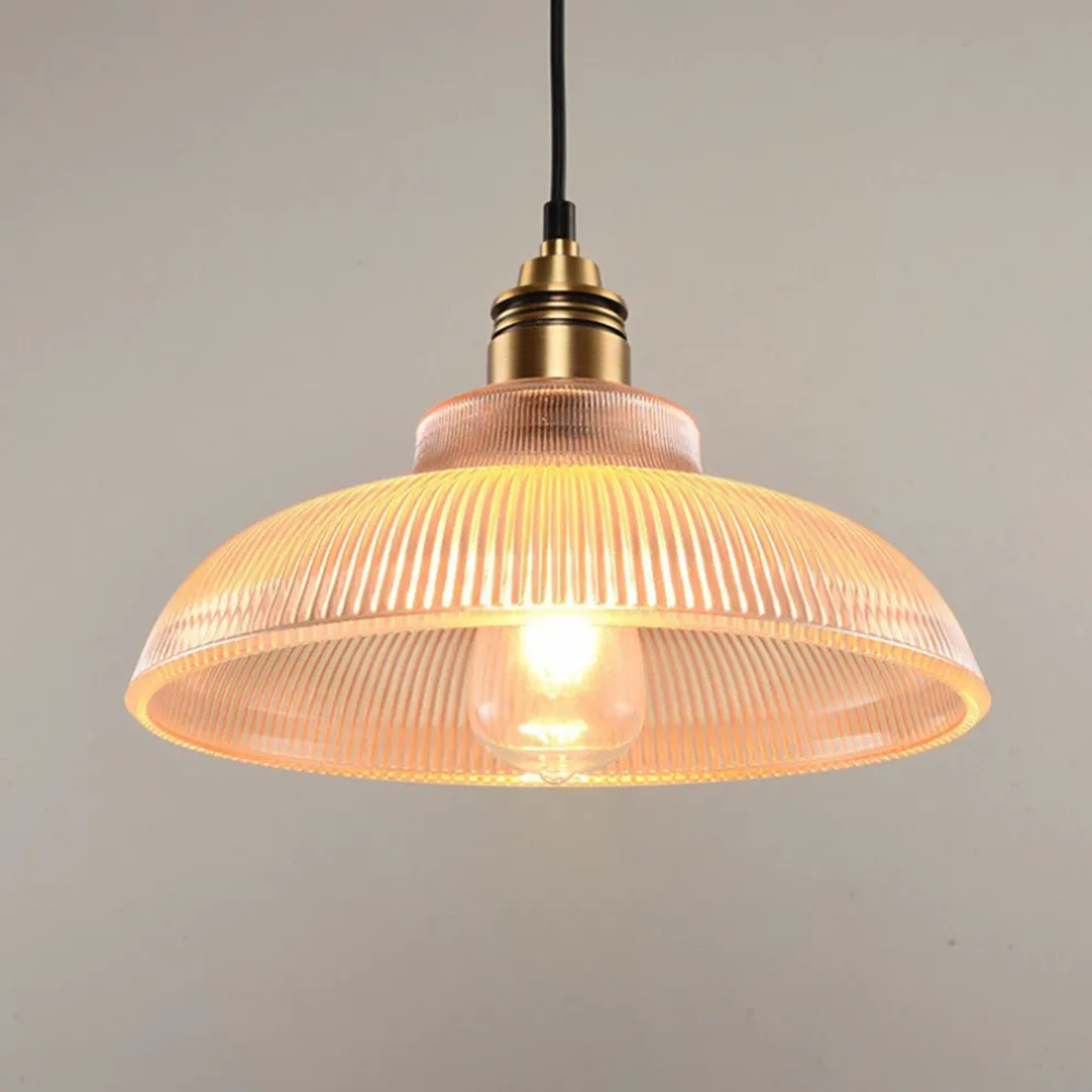 Retro Pendant Light with Ribbed Shade | Vintage Hanging Lamp for Dining & Living Room