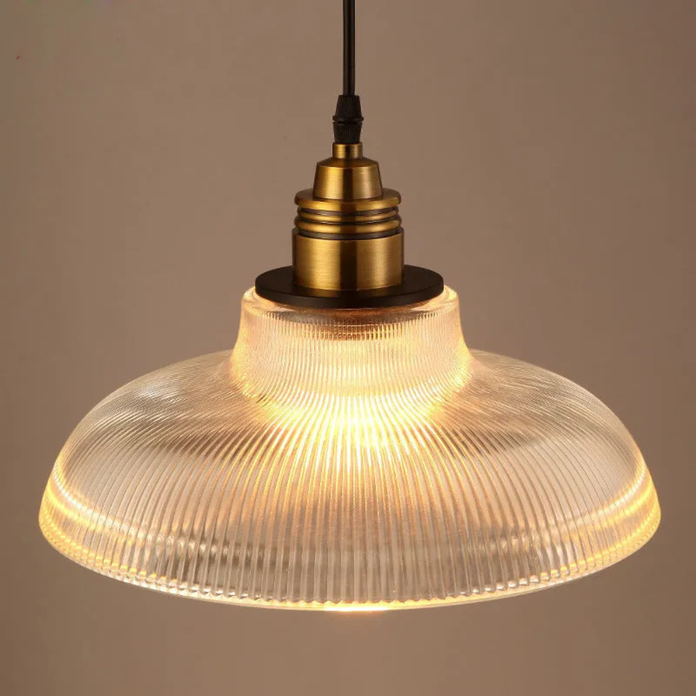 Retro Pendant Light with Ribbed Shade | Vintage Hanging Lamp for Dining & Living Room