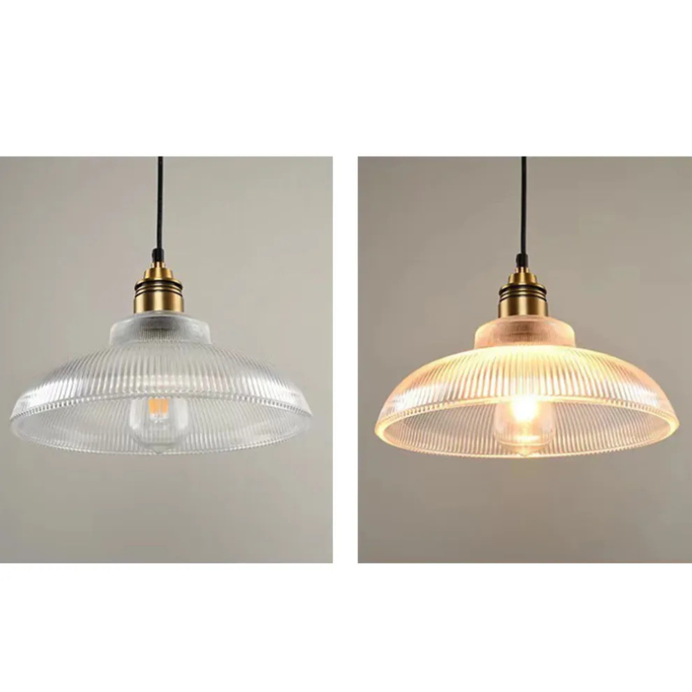 Retro Pendant Light with Ribbed Shade | Vintage Hanging Lamp for Dining & Living Room