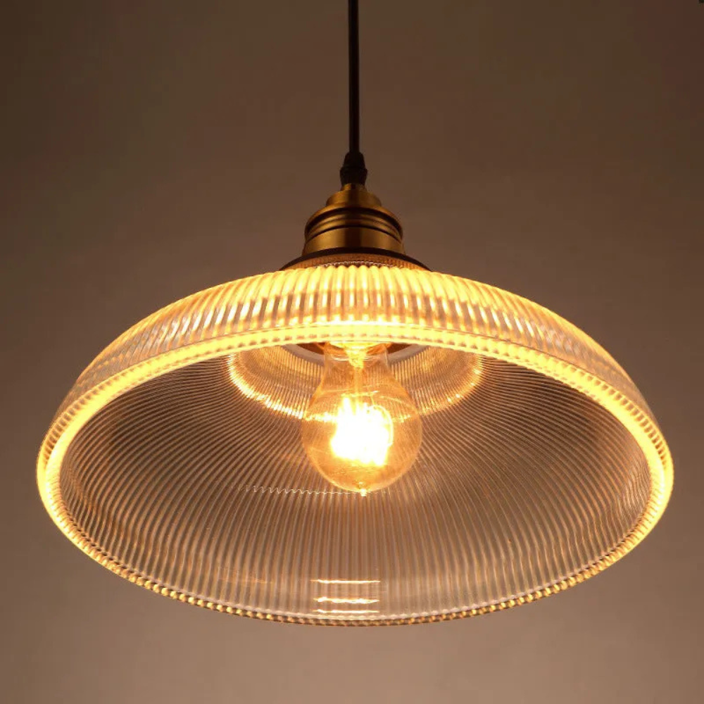 Retro Pendant Light with Ribbed Shade | Vintage Hanging Lamp for Dining & Living Room