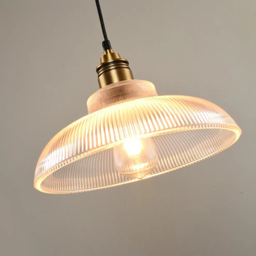 Retro Pendant Light with Ribbed Shade | Vintage Hanging Lamp for Dining & Living Room
