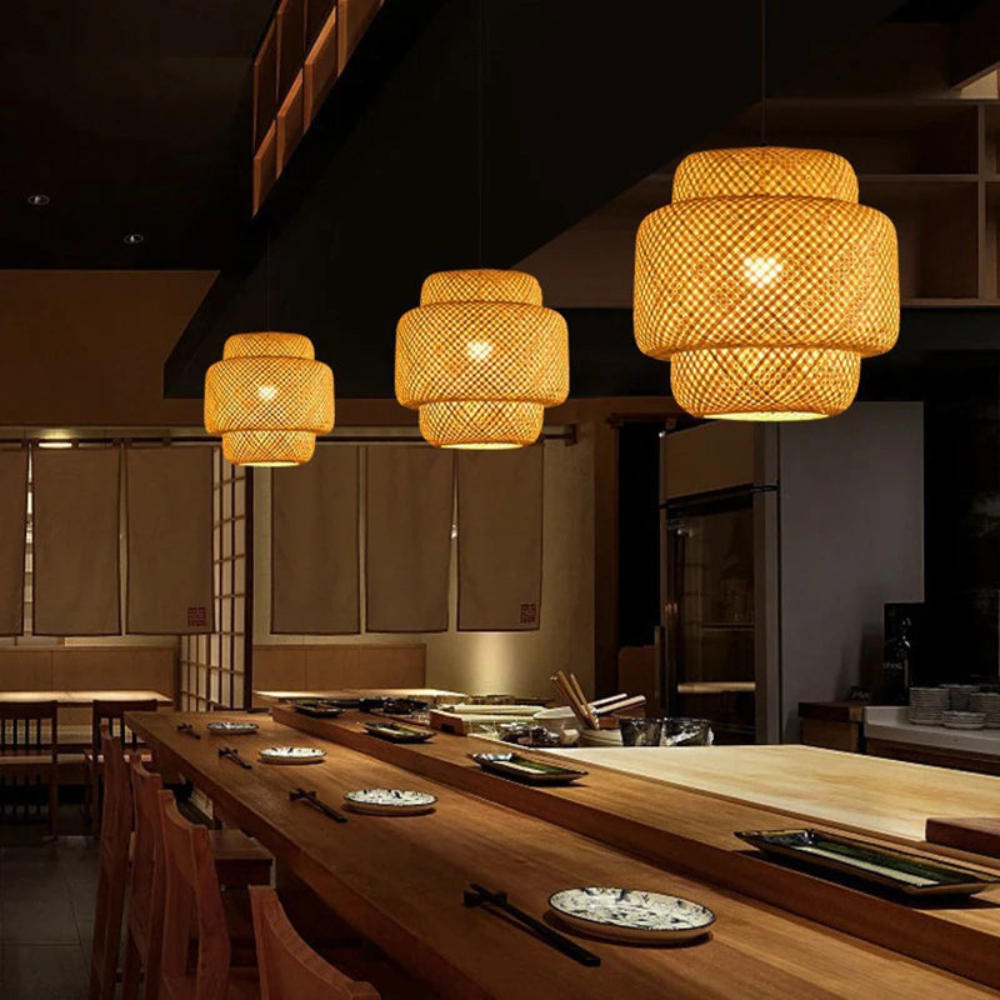 Chinese Style Pendant Light for Dining Room | Woven Ceiling Lamp with E27 Fitting