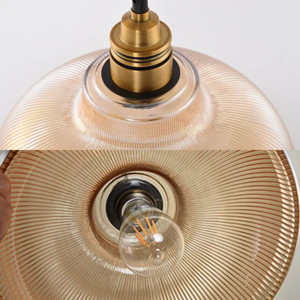 Retro Pendant Light with Ribbed Shade | Vintage Hanging Lamp for Dining & Living Room