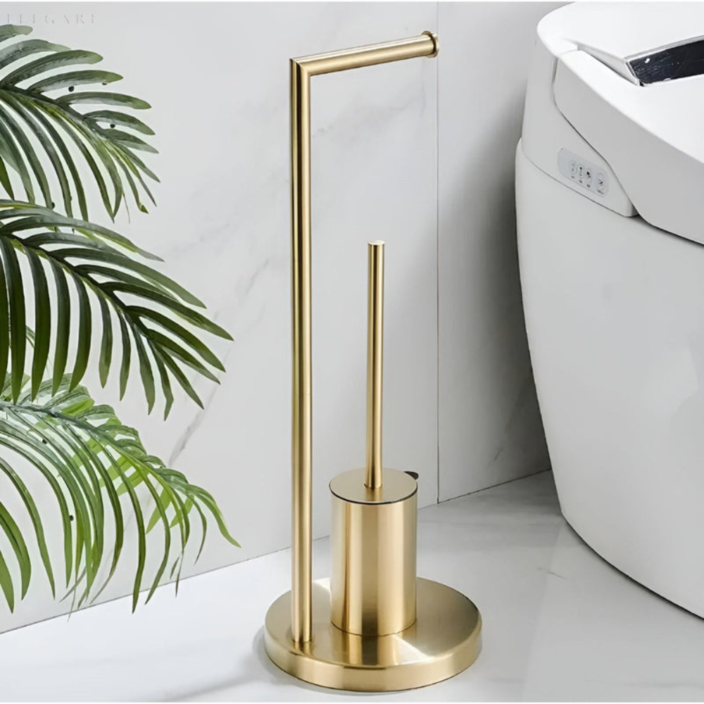 Bathroom Minimalist Toilet Roll Holder | Space Saving Design With Integrated Brush