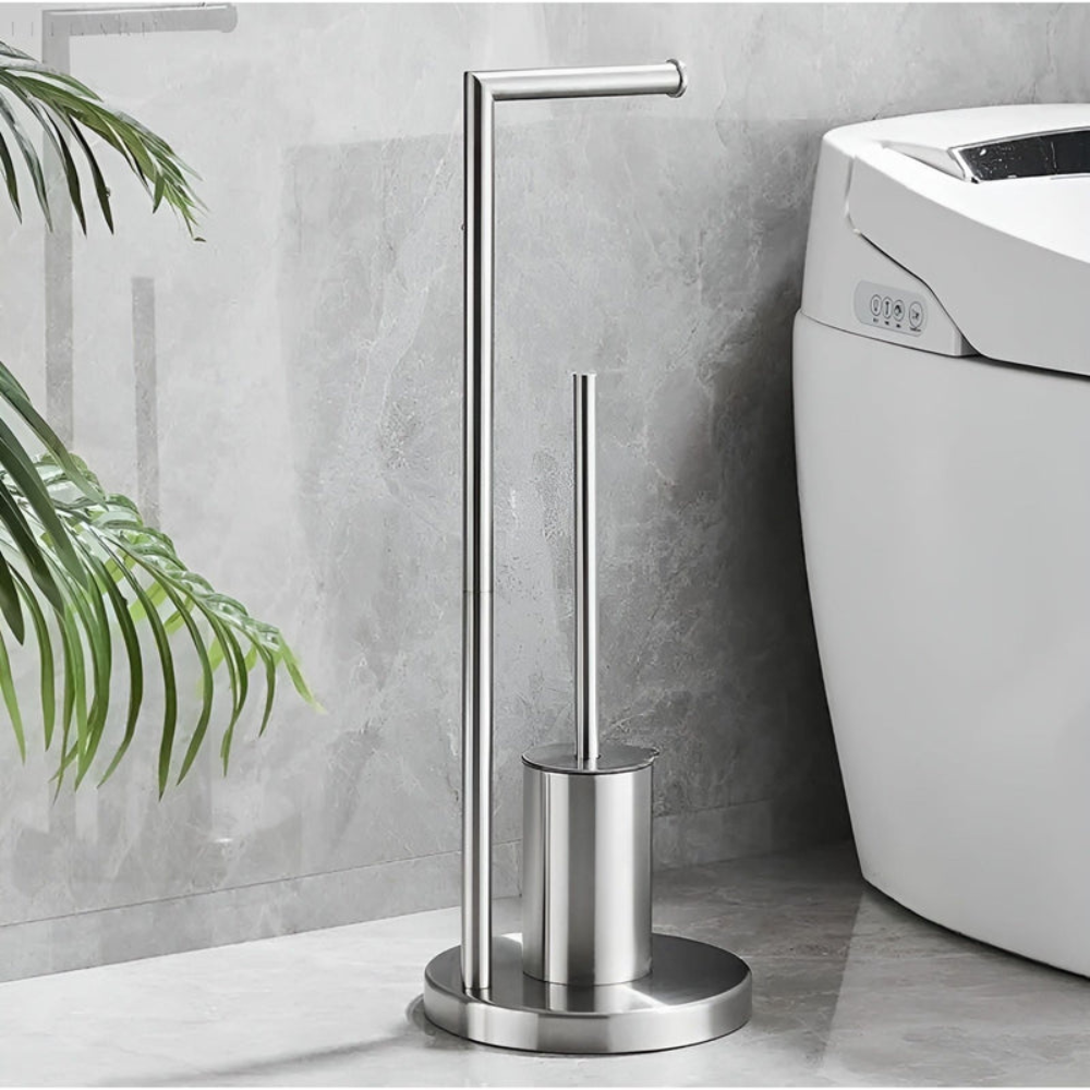 Bathroom Minimalist Toilet Roll Holder | Space Saving Design With Integrated Brush