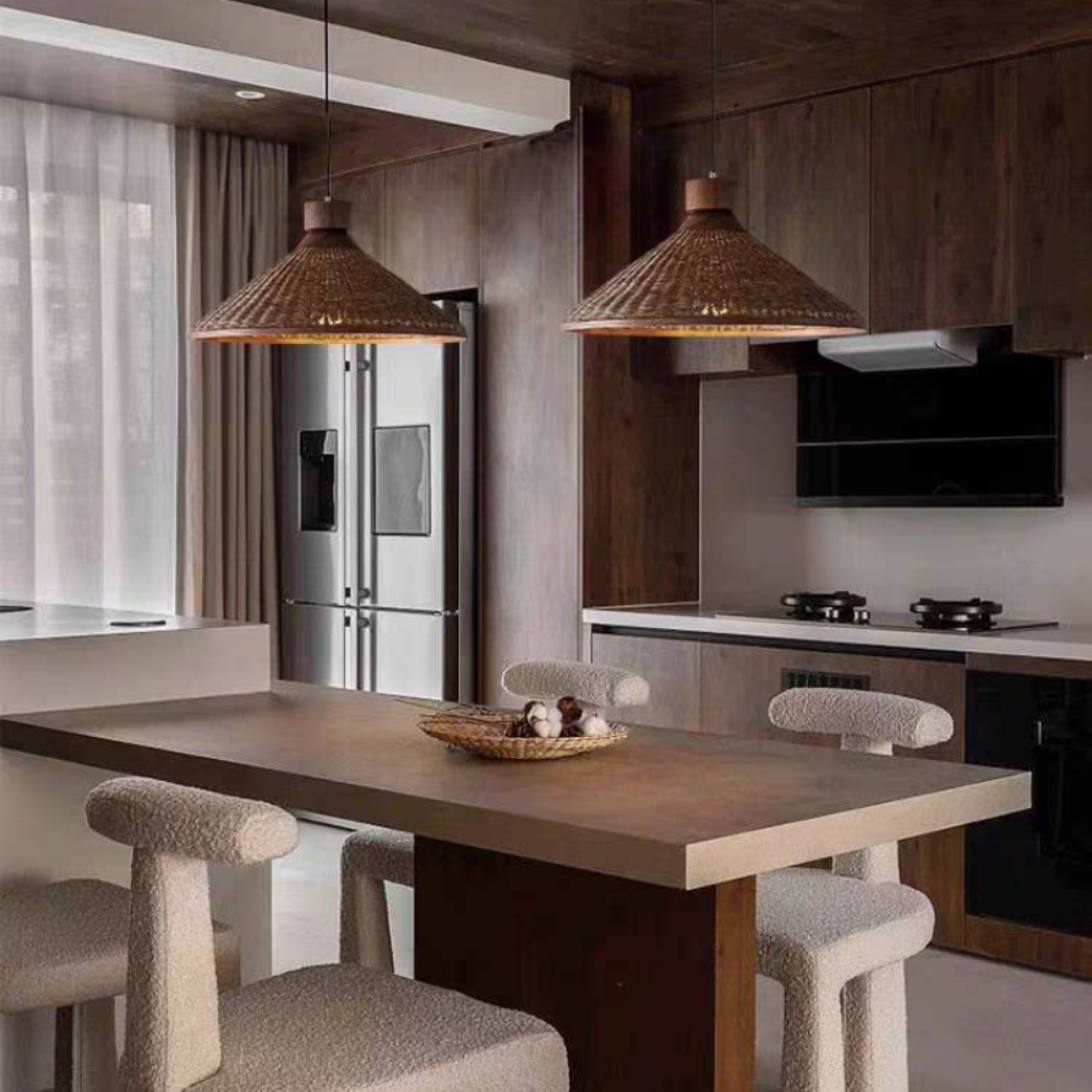 Retro LED Pendant Ceiling Light | Woven Look Fixture for Living Room, Restaurant, and Hotel