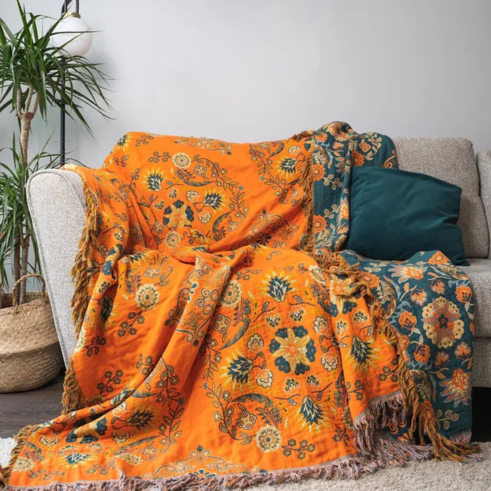 Living Room Vintage Floral Throw Blanket | Reversible Design