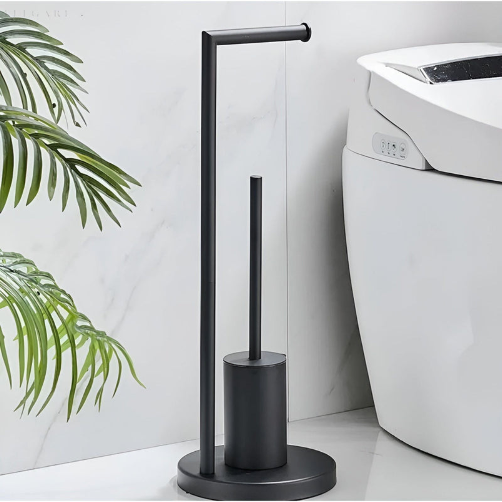 Bathroom Minimalist Toilet Roll Holder | Space Saving Design With Integrated Brush
