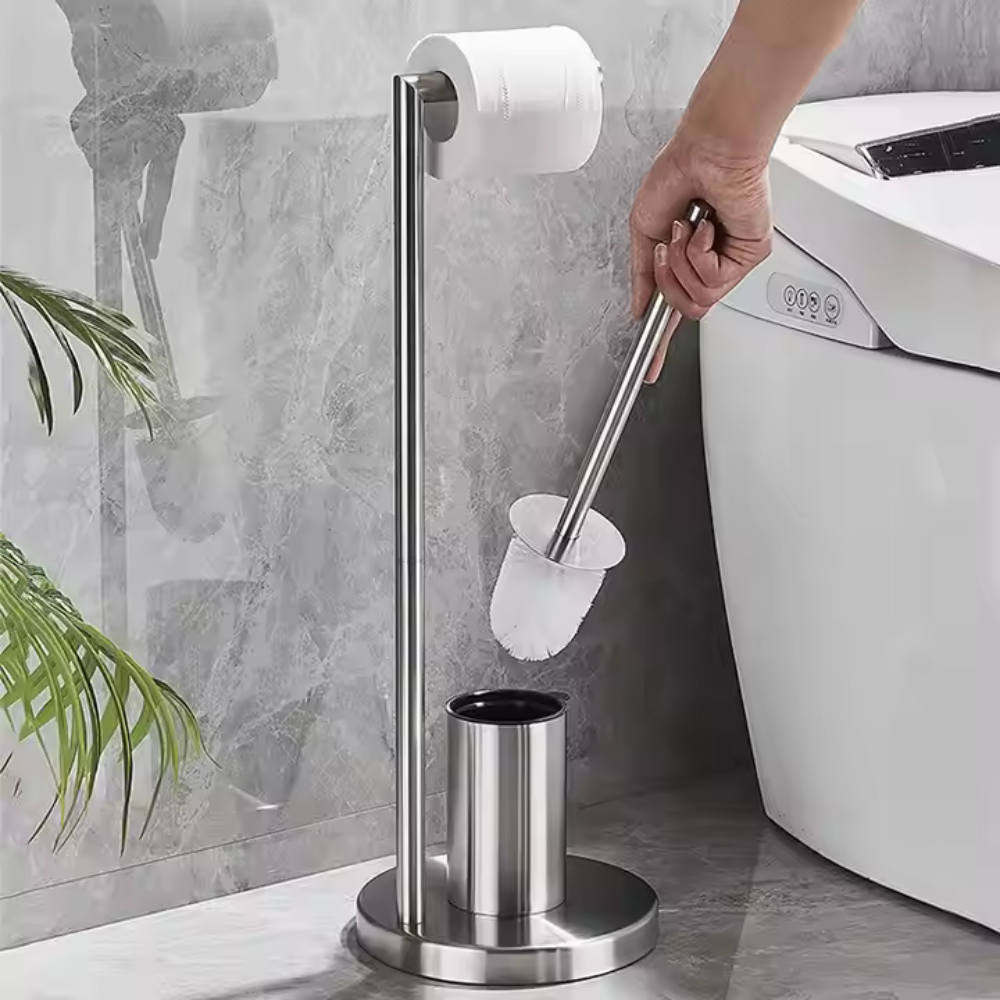Bathroom Minimalist Toilet Roll Holder | Space Saving Design With Integrated Brush