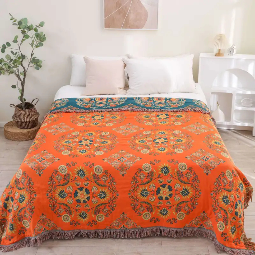 Living Room Vintage Floral Throw Blanket | Reversible Design