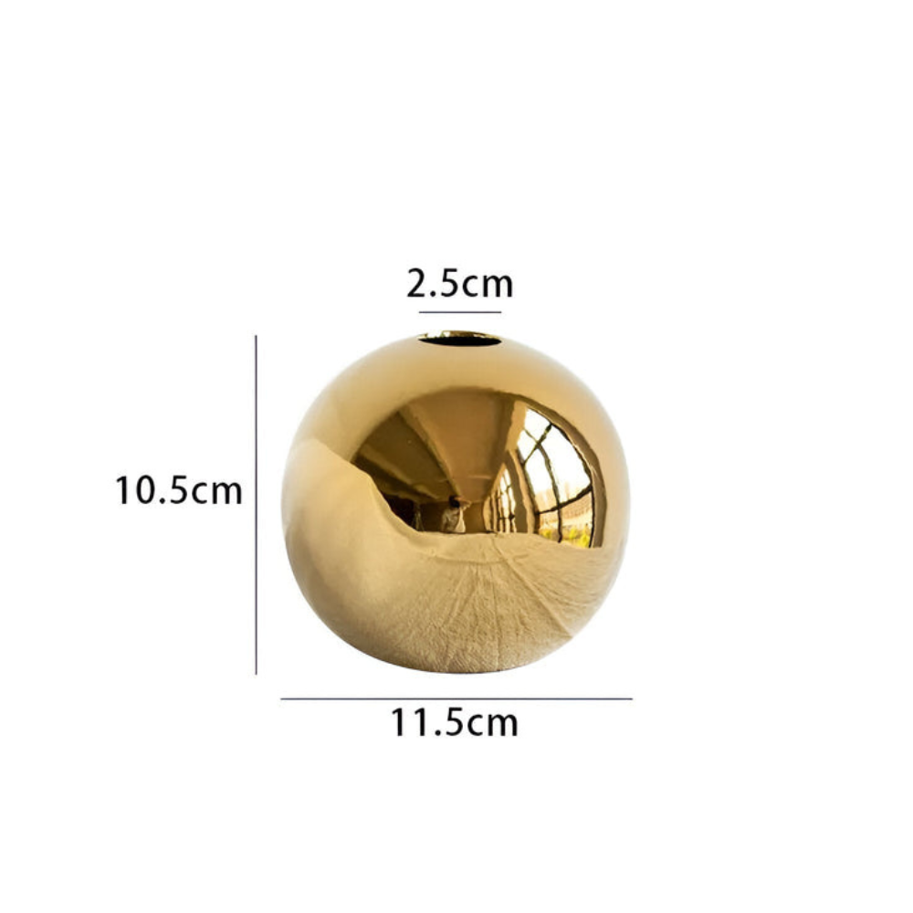 Living Room Elegant Ceramic Vase | Round Gold Finish Decor