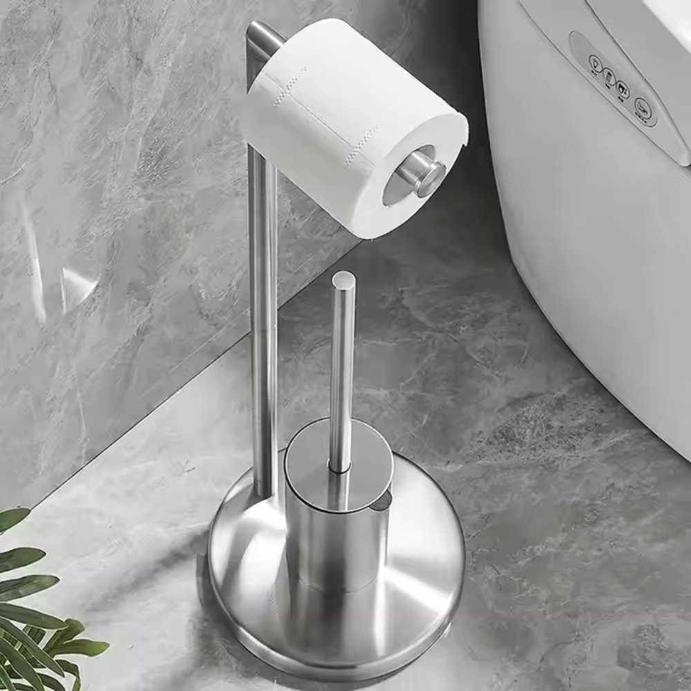 Bathroom Minimalist Toilet Roll Holder | Space Saving Design With Integrated Brush