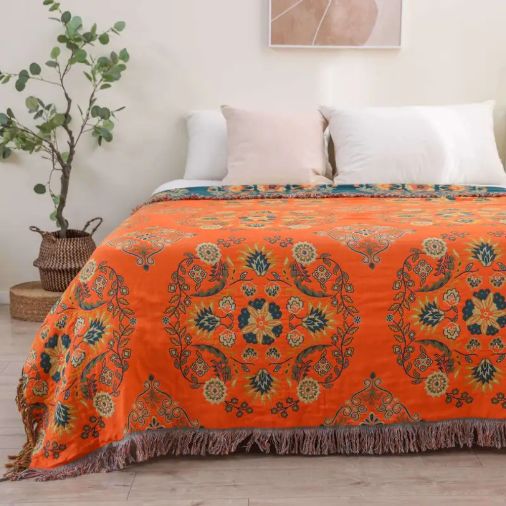 Living Room Vintage Floral Throw Blanket | Reversible Design