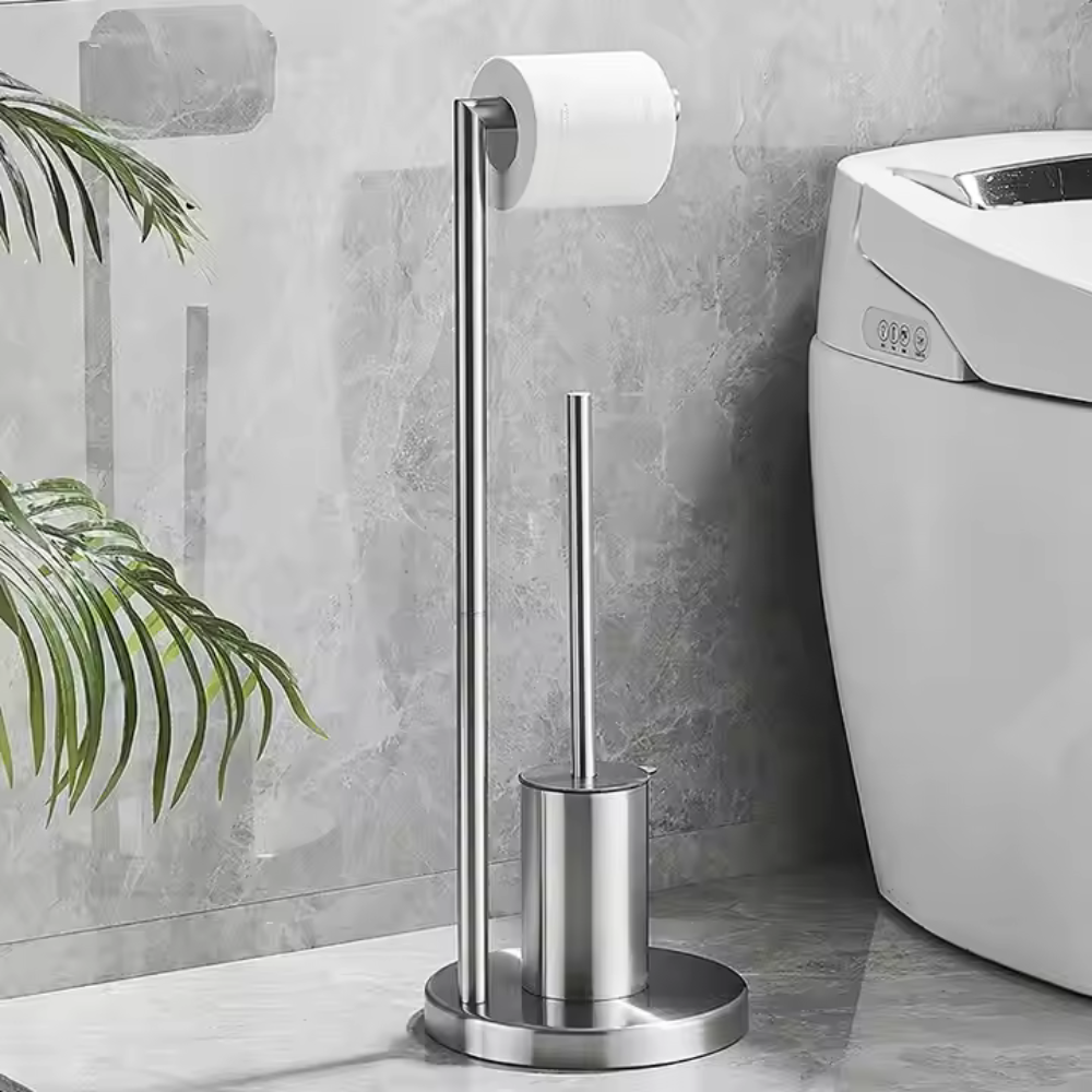 Bathroom Minimalist Toilet Roll Holder | Space Saving Design With Integrated Brush