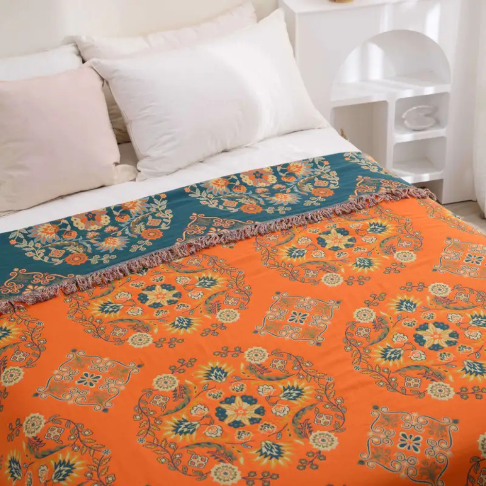 Living Room Vintage Floral Throw Blanket | Reversible Design