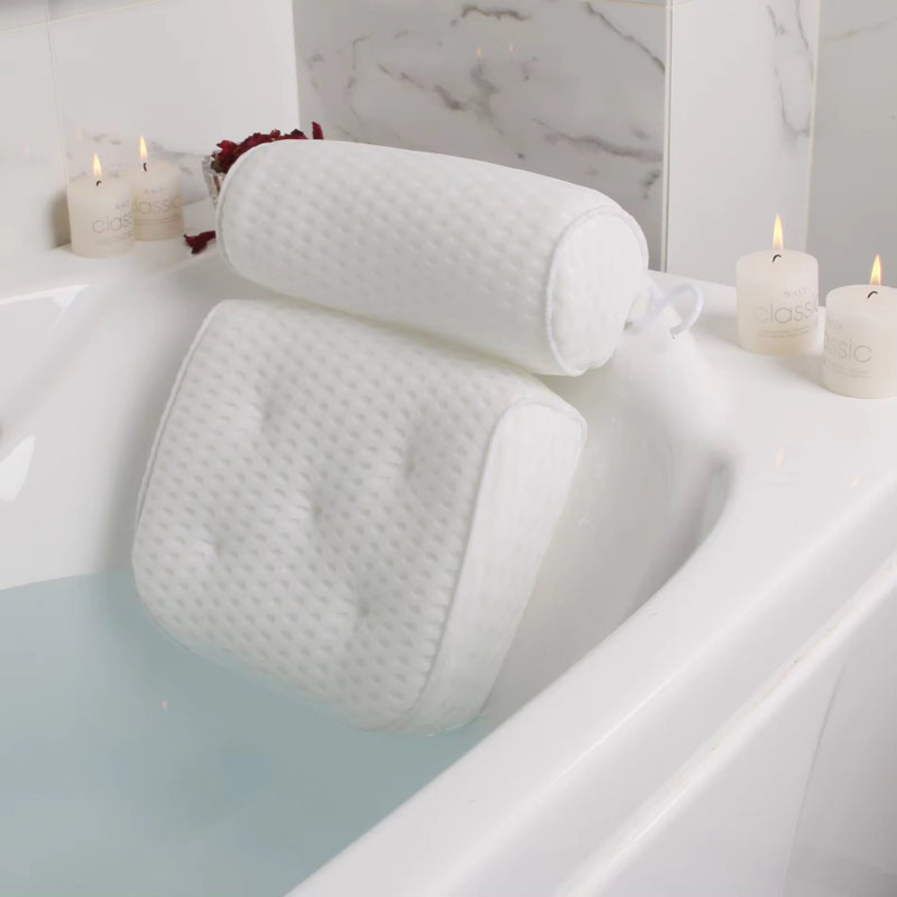 Bathroom Ergonomic Bath Pillow | Comfortable Tub Cushion with Suction Cups
