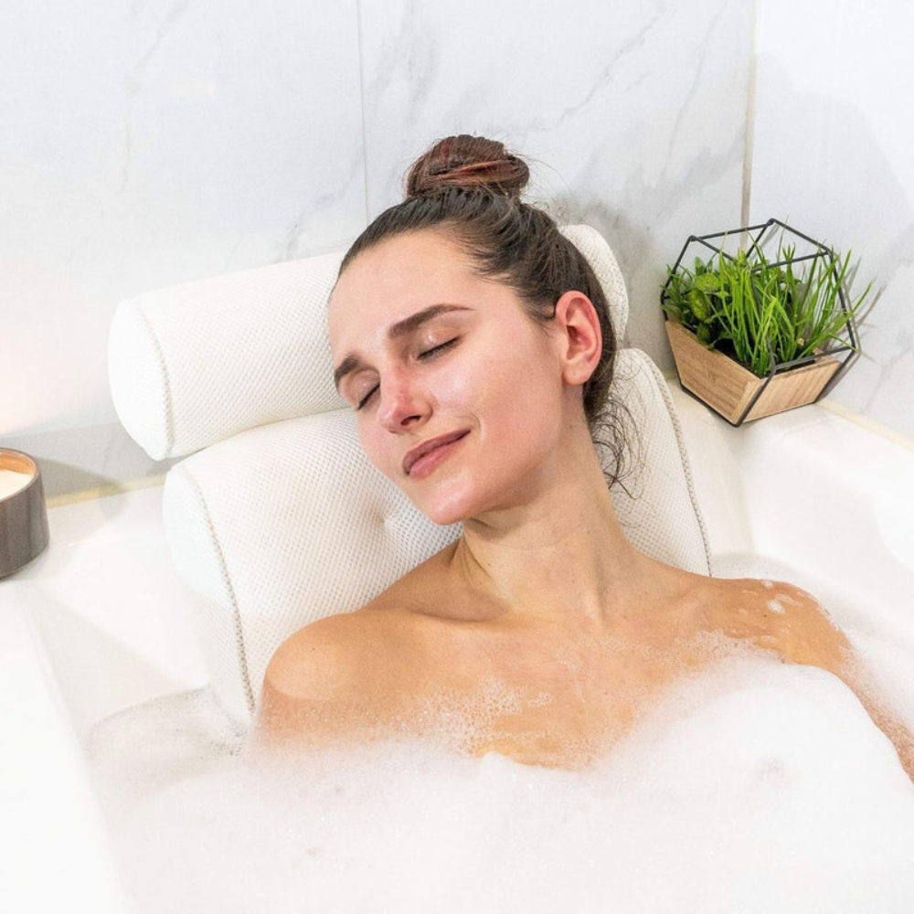 Bathroom Ergonomic Bath Pillow | Comfortable Tub Cushion with Suction Cups