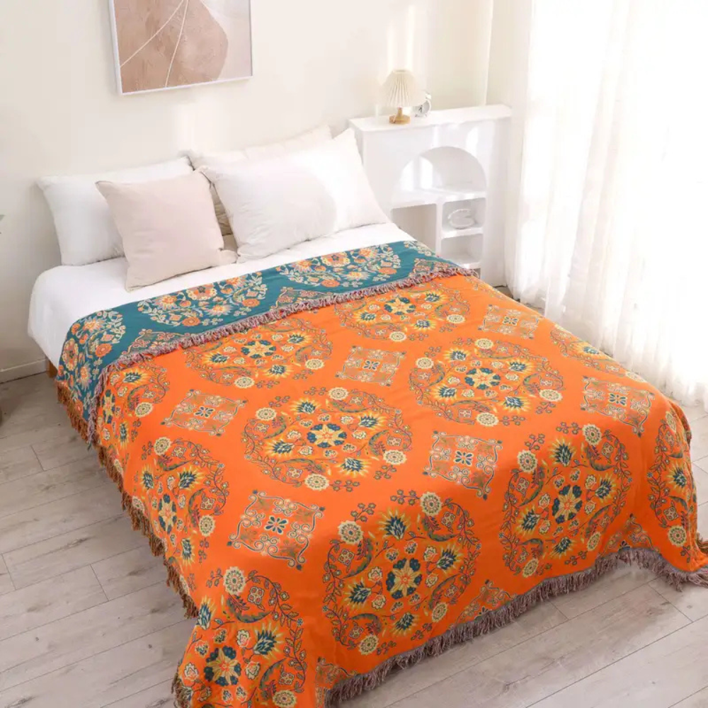 Living Room Vintage Floral Throw Blanket | Reversible Design