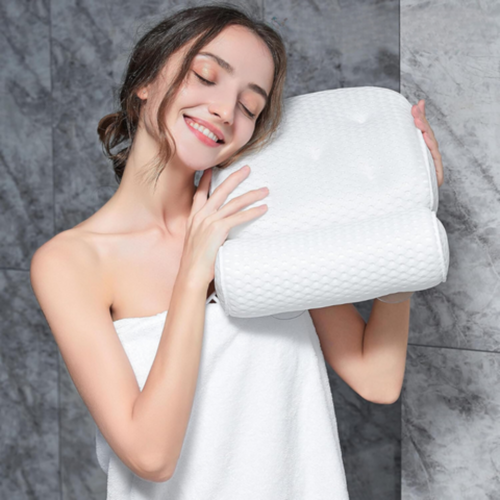 Bathroom Ergonomic Bath Pillow | Comfortable Tub Cushion with Suction Cups
