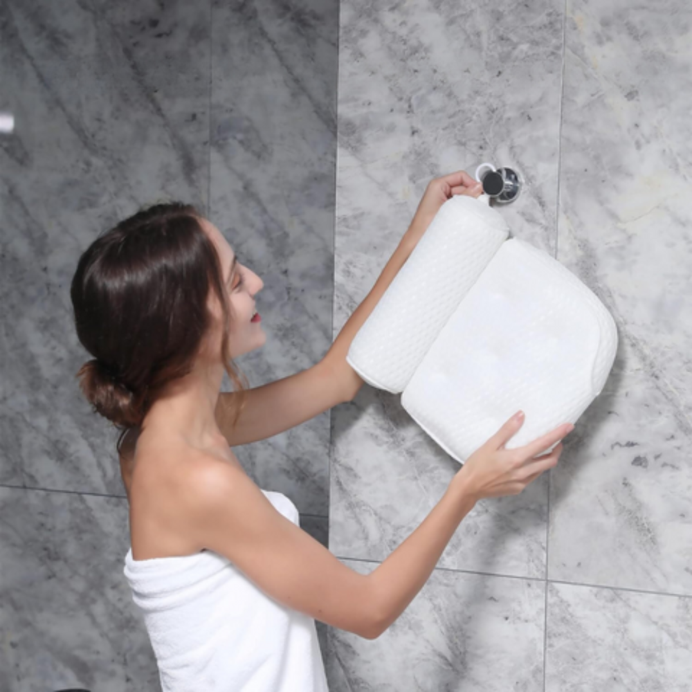 Bathroom Ergonomic Bath Pillow | Comfortable Tub Cushion with Suction Cups