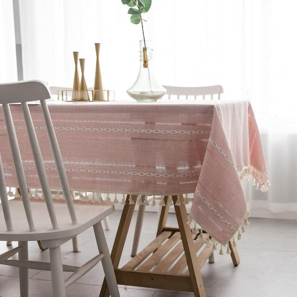 Dining Room Elegant Tablecloth | Striped Design with Tassel Lace