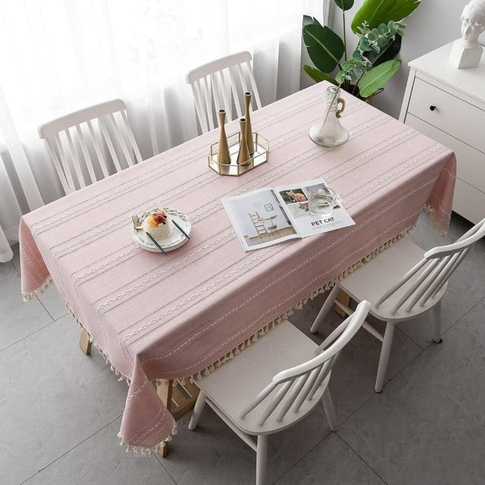 Dining Room Elegant Tablecloth | Striped Design with Tassel Lace