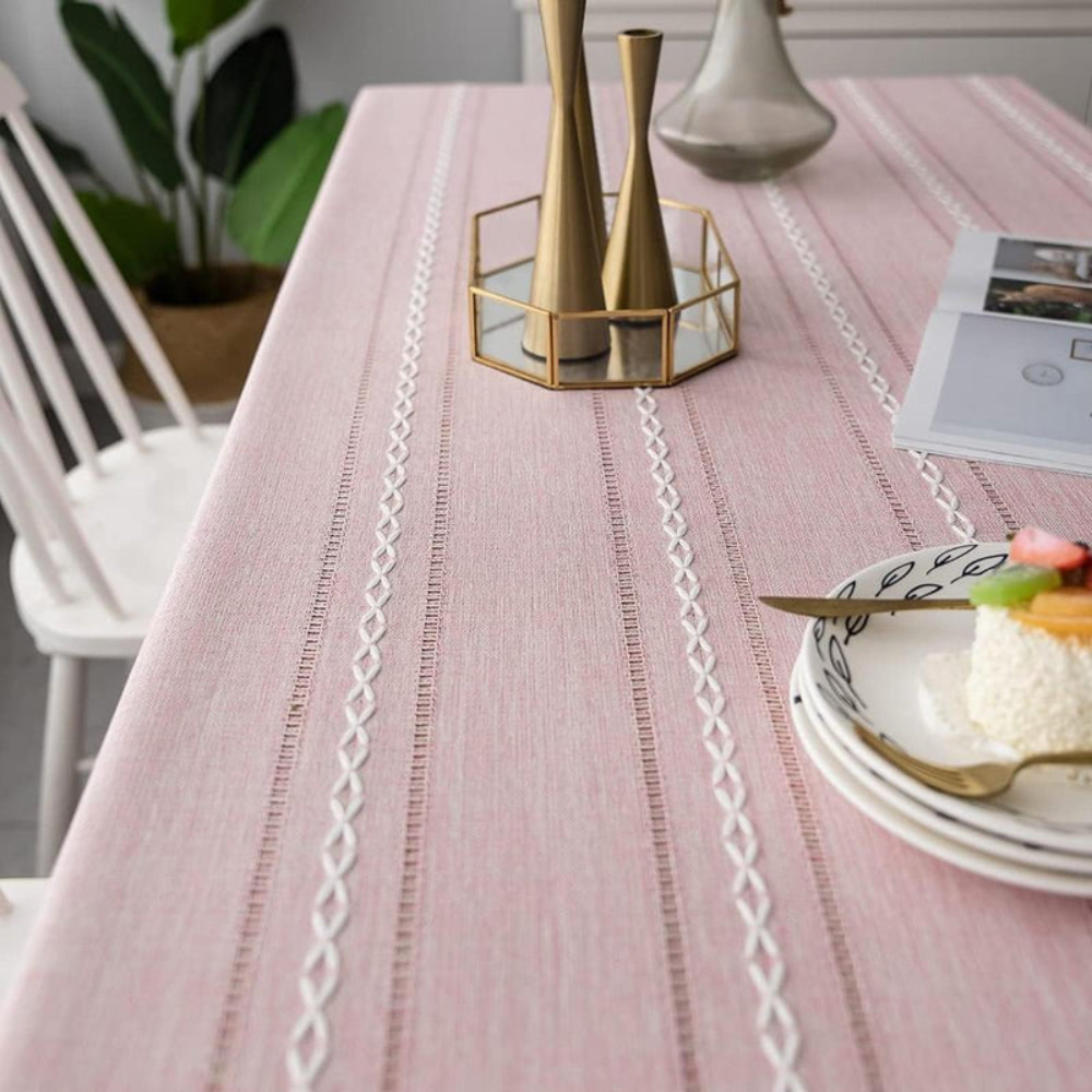 Dining Room Elegant Tablecloth | Striped Design with Tassel Lace
