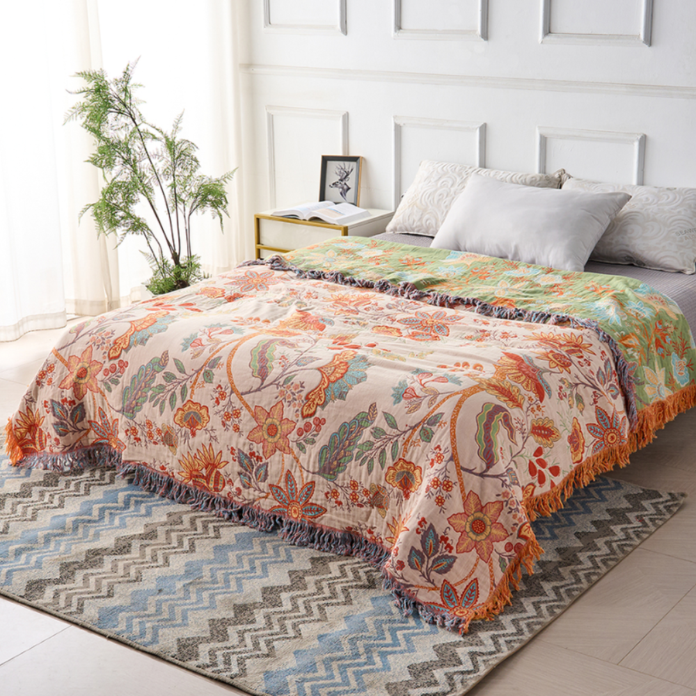 Living Room Boho Floral Throw Blanket | Cozy Decorative Accent