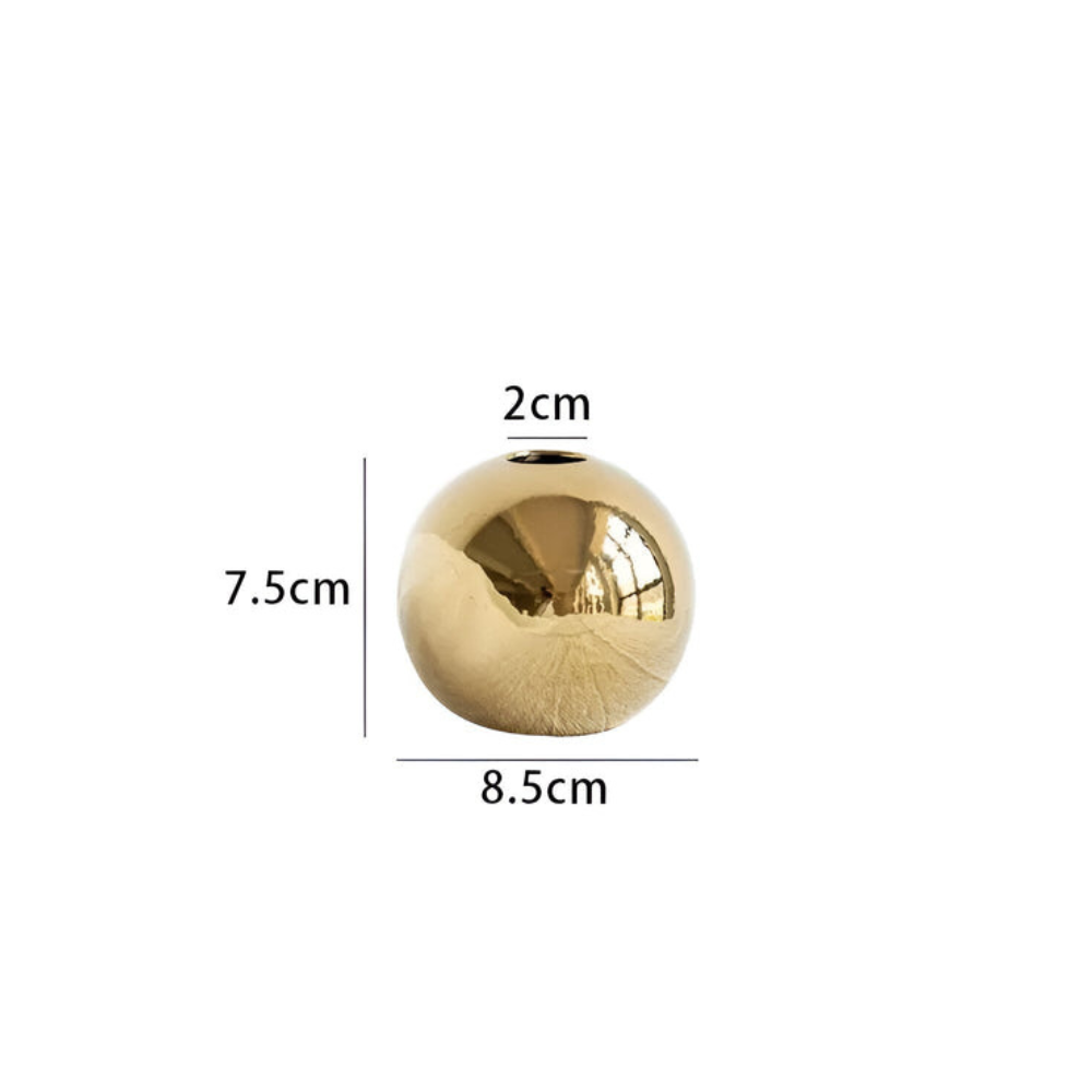 Living Room Elegant Ceramic Vase | Round Gold Finish Decor