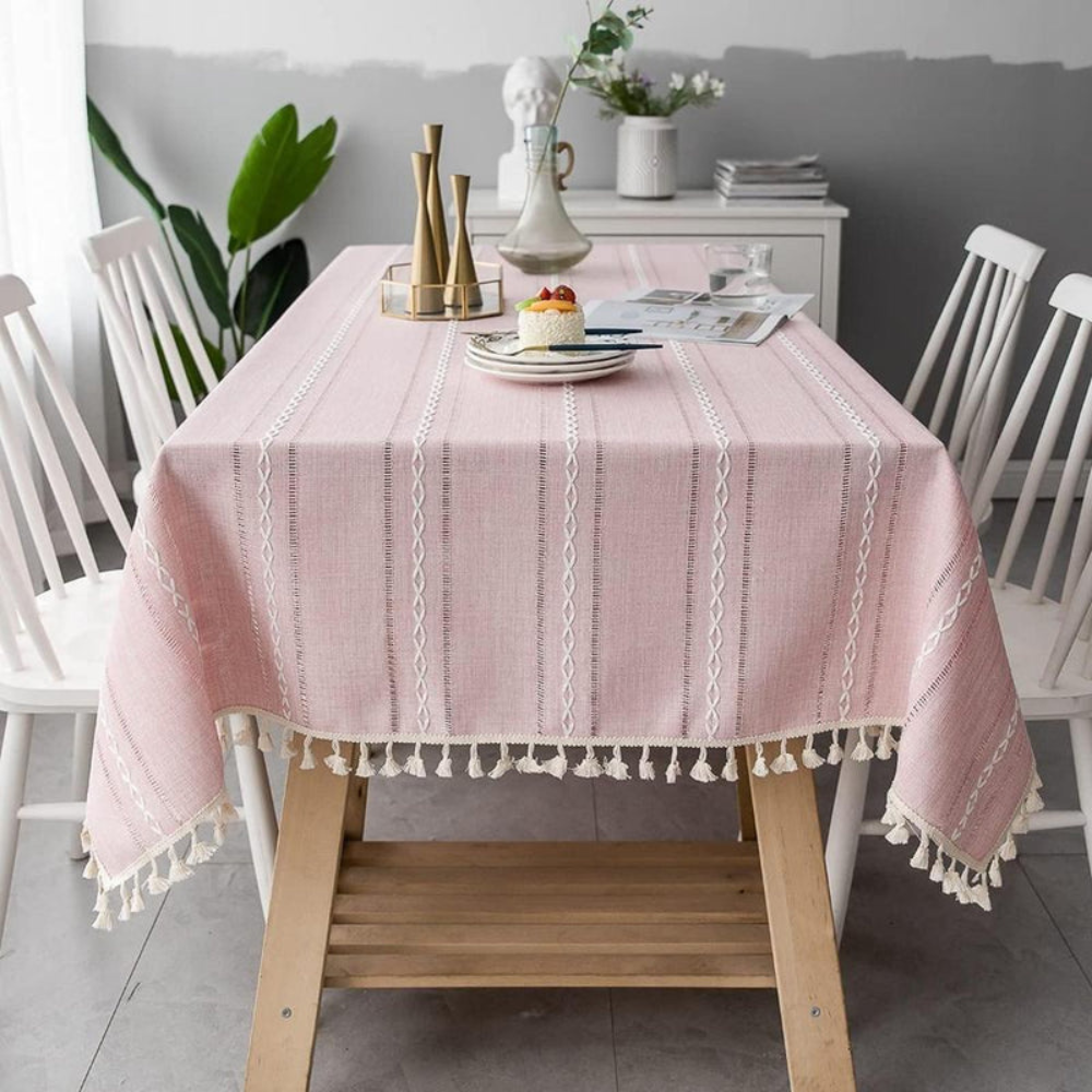 Dining Room Elegant Tablecloth | Striped Design with Tassel Lace