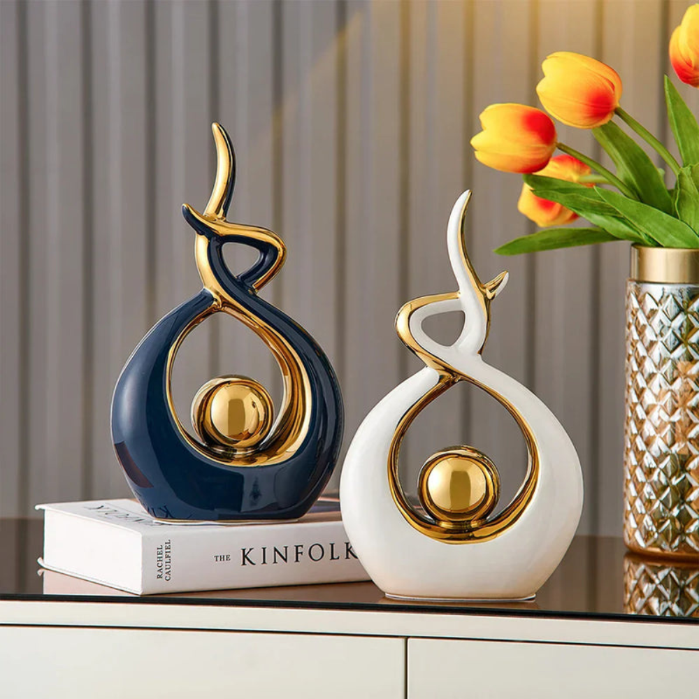 Living Room Abstract Ceramic Sculpture | Modern Design with Golden Accents