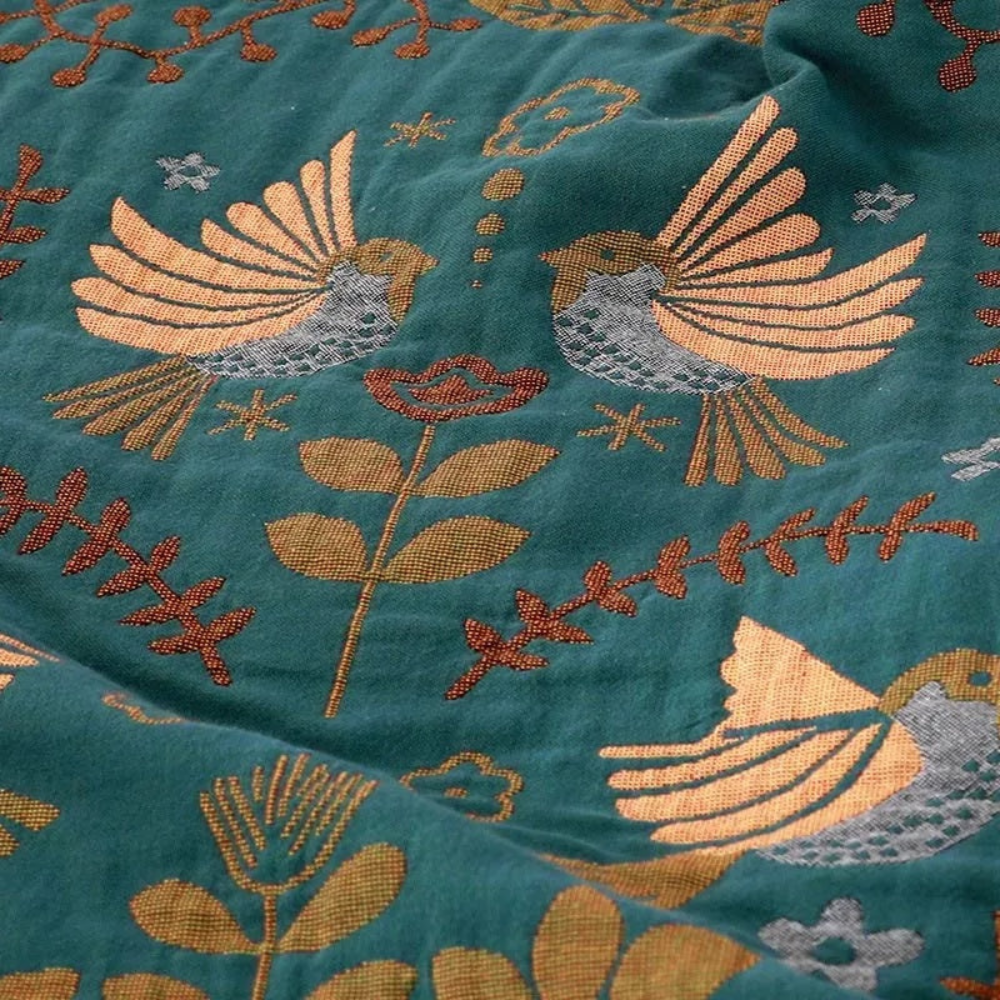 Living Room Reversible Throw Blanket | Scandinavian Bird Design