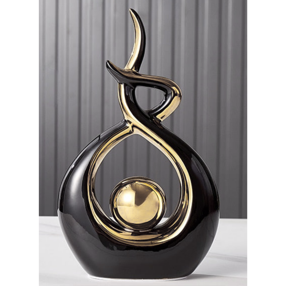 Living Room Abstract Ceramic Sculpture | Modern Design with Golden Accents